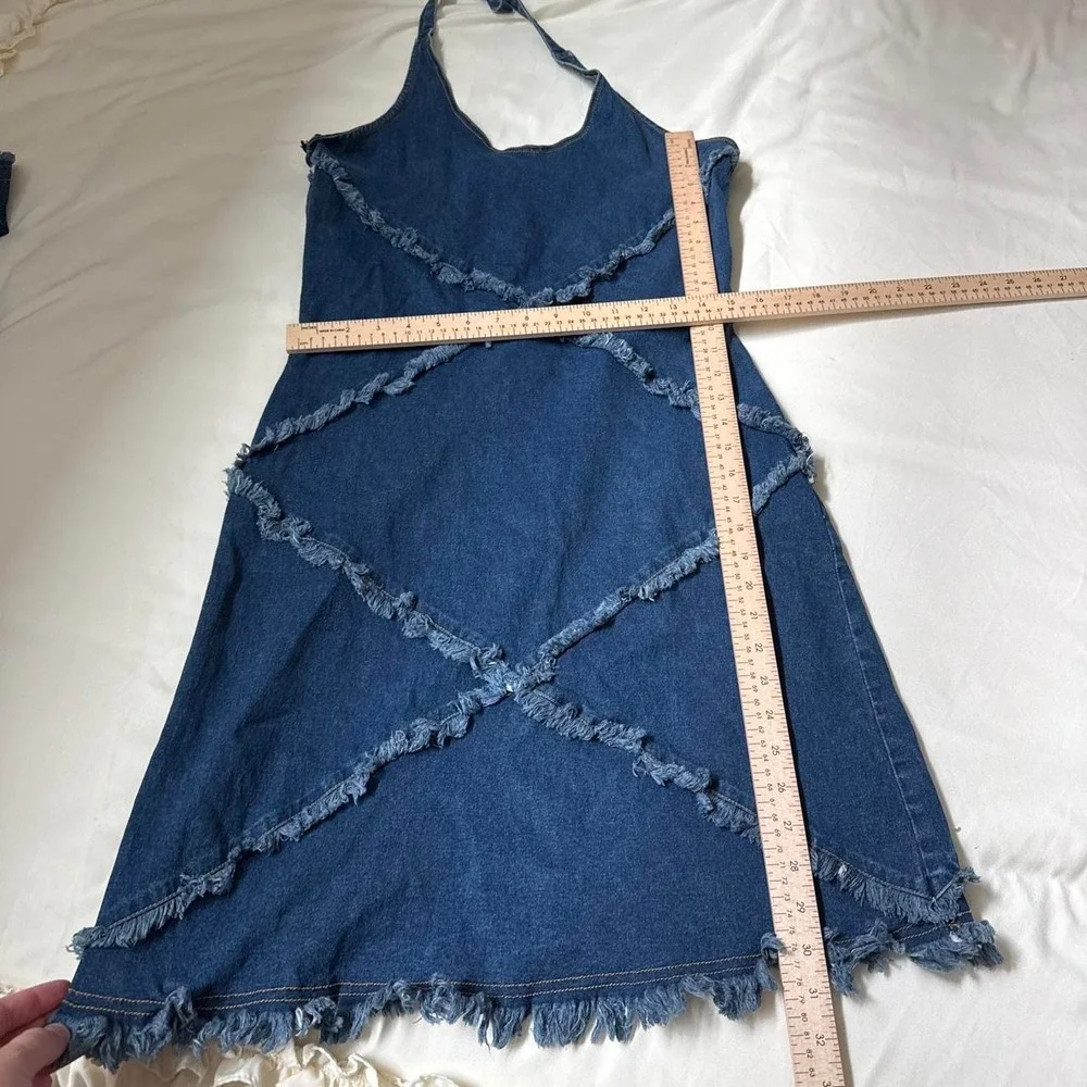 90s Carolina Blues size 12 dark wash denim halter dress - Picture 3 of 6